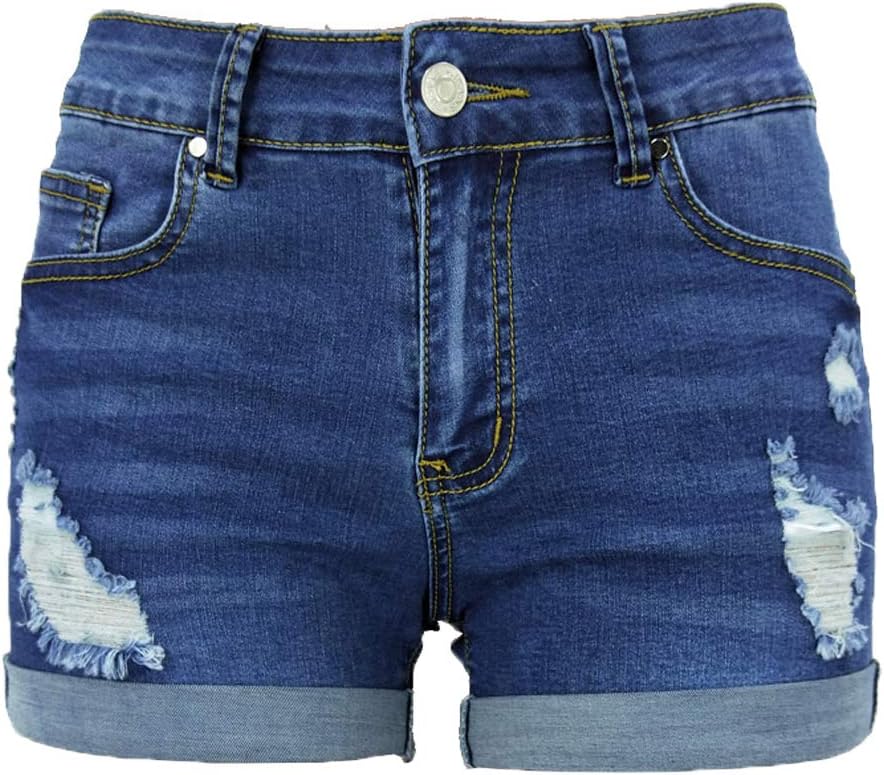 Weigou Women Jean Short Ripped Hot Shorts Comfy Stretchy Women Fringed Denim Shorts